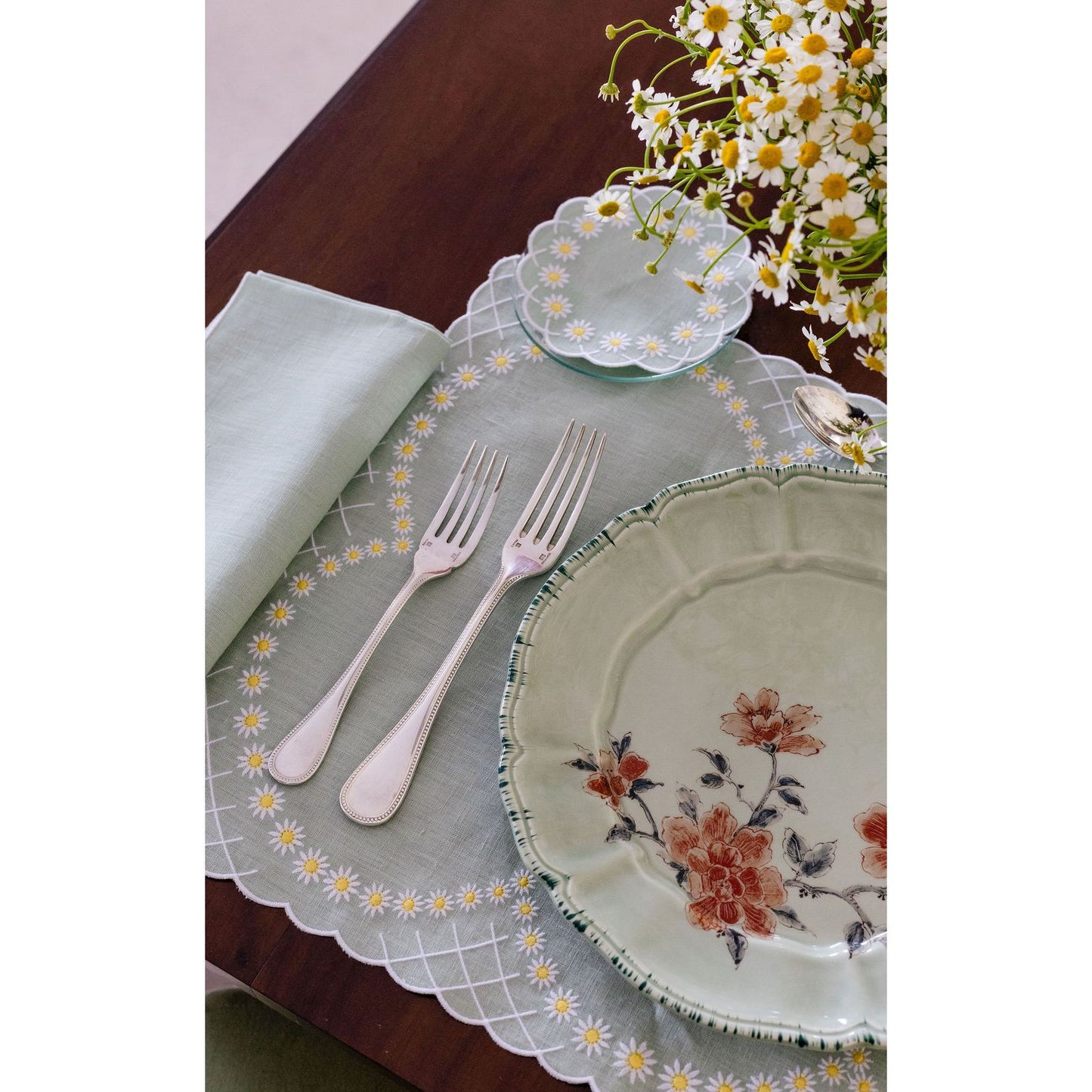 Daisy Coaster in Celadon, Set of 4