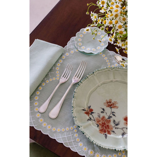 Daisy Coaster in Celadon, Set of 4