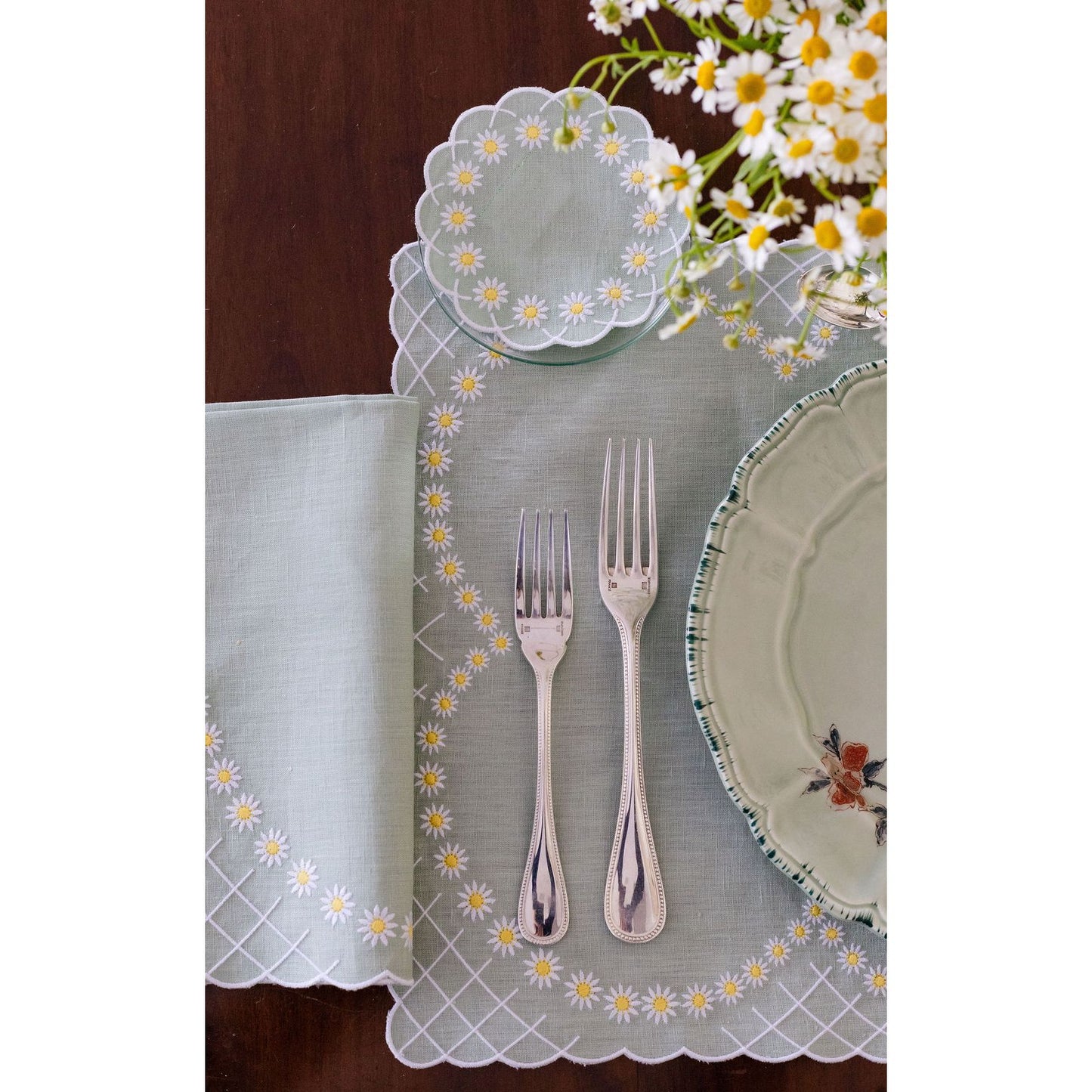 Daisy Coaster in Celadon, Set of 4