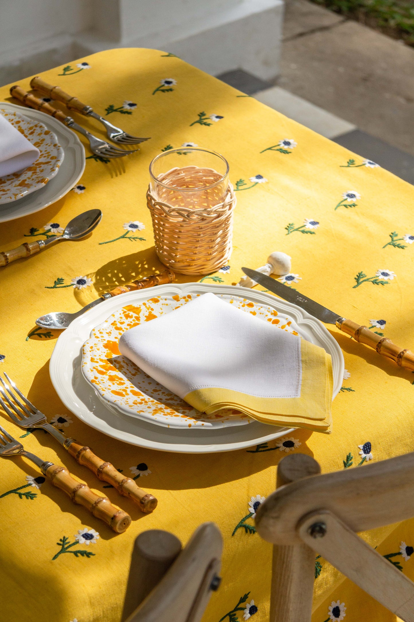 Manzanilla Mustard Rectangular Tablecloth for 8