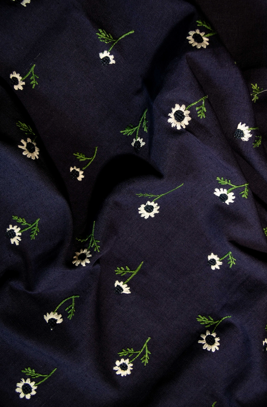Manzanilla Embroidery Fabric in Navy